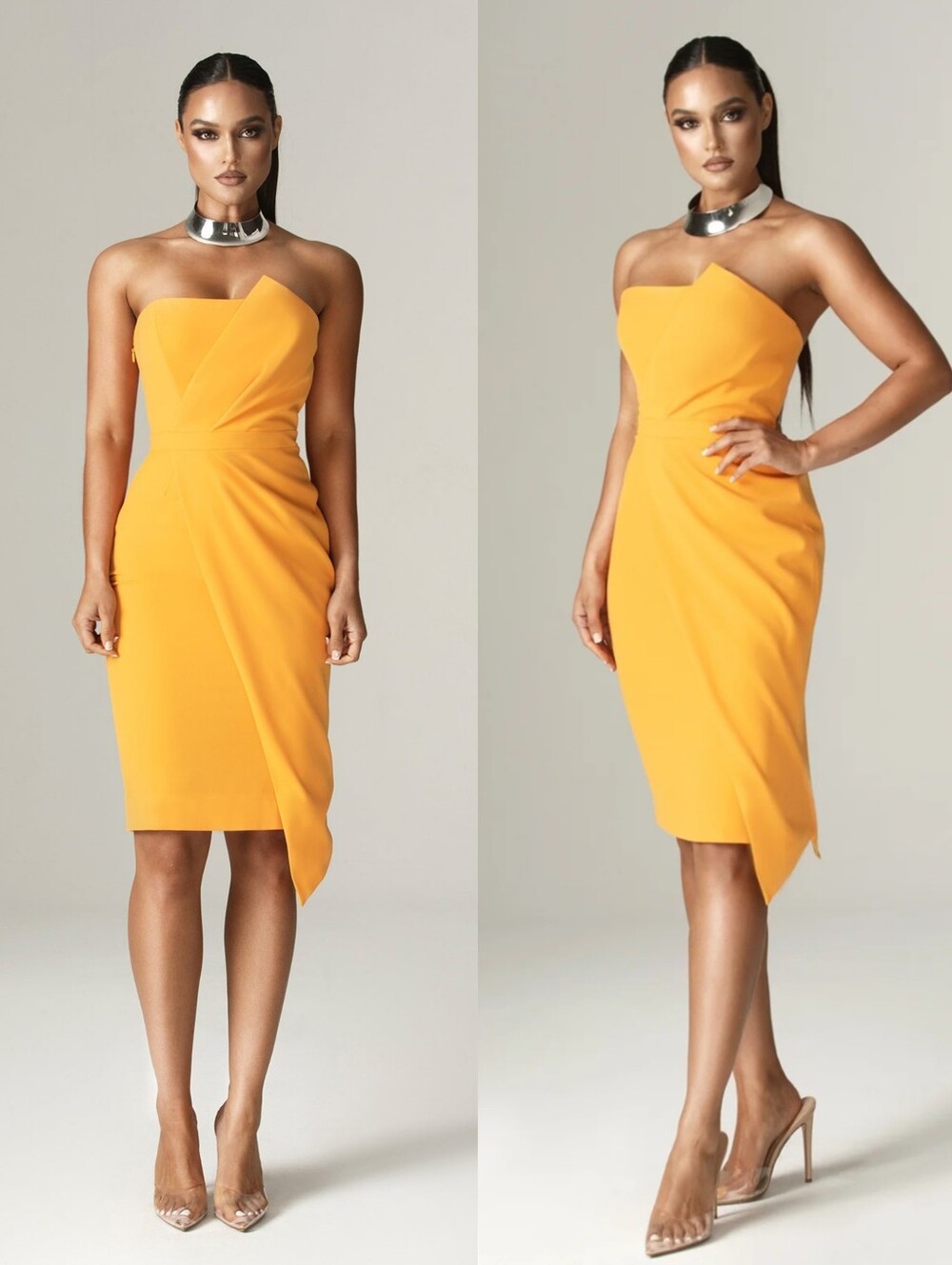Aliava Eliana Crepe corset Midi Dress Orange